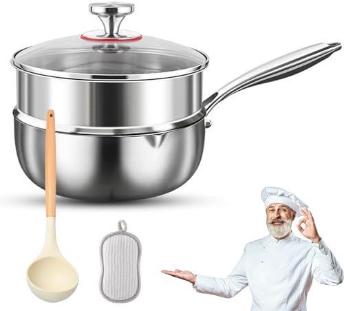 Padelle in Titanio, Padella Titanio con Coperchio e Spatola, Padella in Titanio per Cucina e Campeggio, Padelle Titanio Martellate Professionali (Pentolino（Con coperchio + Pentola a vapore）, 18cm)