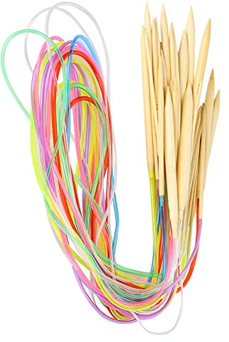 Yosoo Health Gear 18 St Bambu Rundstickor Set, Dubbla Stickor med Färgrör Tillbehör Stickverktyg (120cm+ tillbehörsväska)