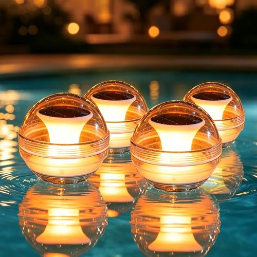 Solar Poolbeleuchtung Schwimmende, Teichdeko Poollicht Unterwasser Warmweiß RGB & Weiße Modi, Wasserdicht Solar Teichbeleuchtung Poollampen Unterwasser LED für Whirlpool Schwimmbad Badewanne (4pcs)