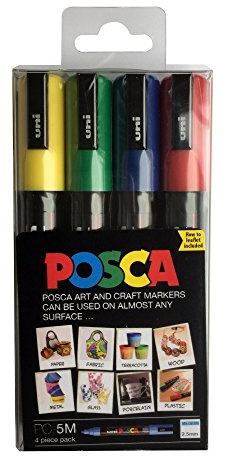 Posca 153544133 Marqueur - Jaune/Vert/Bleu/Rouge (Lot de 4)
