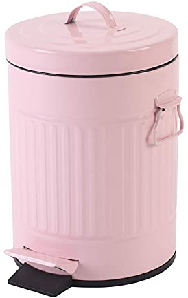 Badezimmer Mülleimer mit Deckel, kleine rosa Mülleimer Papierkorb für zu Hause Schlafzimmer mit Deckel, runder Mülleimer Soft Close, Retro Vintage Müll Metalldosen, 5 Liter, glänzend rosa