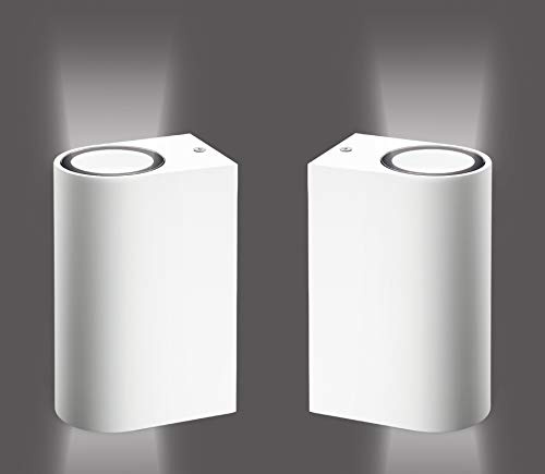 Trango IP44 Up & Down Light in Weiß Rund mit Dämmerungssensor 8012-RSW (Tag & Nacht Schalter) Wandleuchte, Wandstrahler aus Alu-Druckguss inkl. 2x GU10 Fassung ohne Leuchtmittel