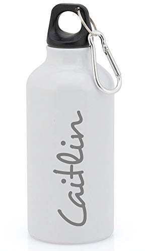 eBuyGB Personalised Any Name Lightweight Reusable Custom Engraved 400ml Aluminium Sports Water Bottle with Screw Cap & Carabiner (White)