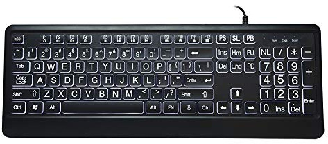 Topiky Stort teckensnittstangentbord, USB Stort teckensnitt Vit LED-bakgrundsbelysning Tangentbord 104 nycklar Standard datortangentbord för äldre
