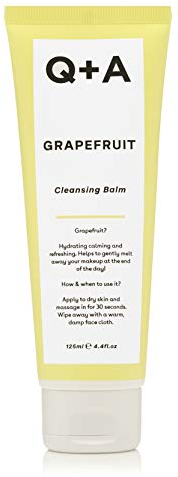 Q+A Grapefruit Cleansing Balm (125ml), Natural Makeup Remover with Cocoa Butter and Squalane, Hydrating Face Cleanser, Skincare for All Skin Types, Cleanse and Moisturise Skin