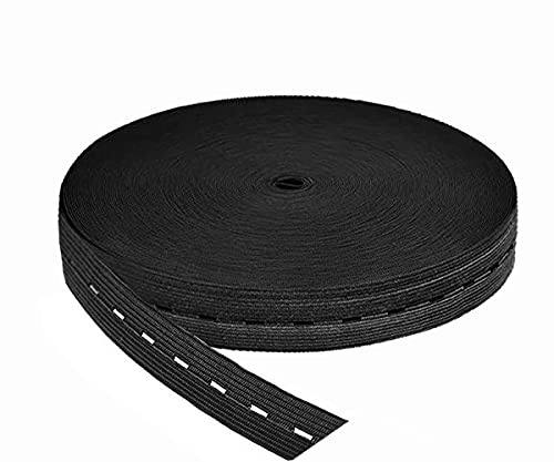 HIMRY Cinta de Costura Plana elástica de Goma, Poliéster, Negro, 30m x 20mm Lochgummi (KX_TKB5091-Black)