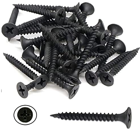 TERF® Schnellbauschraube, Feingewinde, scharfe Spitze, 3.5x25 mm, Kreuzschlitz-Antrieb, flache Senkkopf, schwarze Schrauben für Trockenbau, Gipskarton, Schraubengröße 3.5x25 mm, 100 Stück