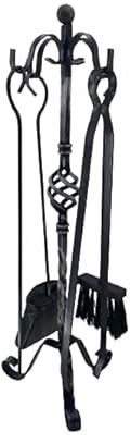 Set Accessori per Camino Kit Utensili trespolo Ferro battuto Stufa Fuoco Artigianato Made in Italy pigna Grande