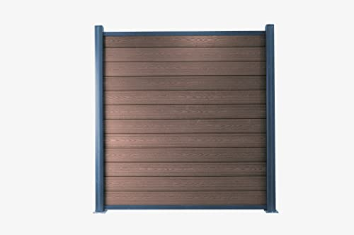 WPC Zaun Zaunelement Gartenzaun Sichtschutzzaun Lamellenzaun Windschutz Zaun Windschutzzaun Terrasse Stecksystem Lärmschutz (2x Feld mit 3x Pfosten, Coffee zum Aufschrauben)