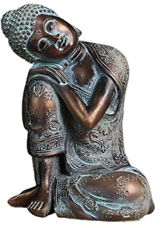 misppro Schlafender Buddha-Statue aus Kunstharz, handgeschnitzt, Skulptur, handgefertigte Figur, Heimdekoration, Bürodekoration, Bronze, 23 cm