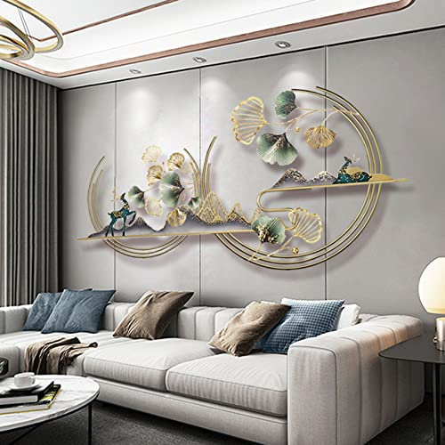 Ainydie 3D Wandbild Wohnzimmer Ginkgo Blätter aus Metall, Moderne Wanddeko Wandkunst Wandskulpturen - für Arbeitszimmer/Wohnzimmer/Schlafzimmer/Hotel,125x55cm
