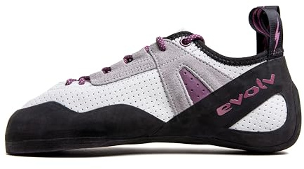 EVOLV Women's Elektra Lace Rock Climbing Shoes - Sport, Bouldering, Indoor Climbing - Silk White/Grape - 5.5