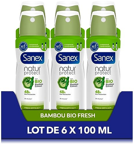 SANEX - Natur Protect Fresh Effective Komprimerad Spray Deodorant - Ekologiskt bambuextrakt och naturligt ekologiskt bambupulver - 48 timmars luktskydd - Vegan - 6 x 100 ml