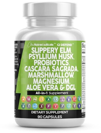Clean Nutraceuticals Slippery Elm Psyllium Husk Pre Probiotic Digestive Gut Health Supplement with Aloe Vera Cascara Sagrada Marshmallow Root DGL Licorice Senna Extract