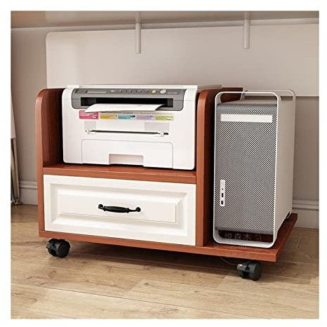 Soporte CPU Bajo Mesa Soporte de torre for PC con almacenamiento, soporte de impresora móvil, soporte de CPU de carro de impresora de 2 niveles con cajones y ruedas, debajo del escritorio, for oficina
