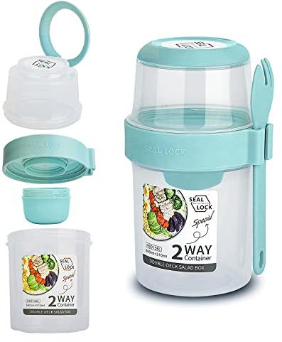 bainuote Joghurtbecher 2in1 Müslibecher to go Auslaufsicherer Müsli To Go Becher 310ml+560ml Salatbecher BPA-freie Lunchbox zum Frühstück oder Mittagessen für unterwegs mit Löffel Soßendose - Hellgrün