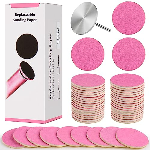 Difenni 100pcs Sanding Paper Discs with Metal Nail Drill Bit,25mm Foot File Sandpaper Discs #180 Grits for Manicure Pedicure (Pink)