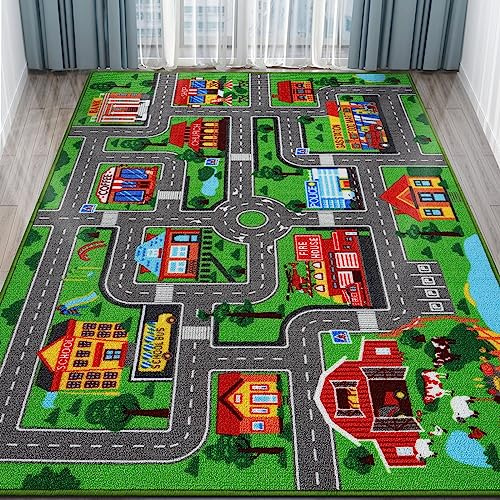 AKUNRUG Kinder Spielmatte - Extra Große Stadtstraße Karte Teppich für Spielzimmer, Schlafzimmer, Wohnzimmer (150cm x 200cm)