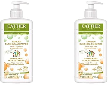 Cattier Duschgel und Shampoo Orangenblüte, für die ganze Familie, Naturkosmetik, 500 ml (Packung mit 2)