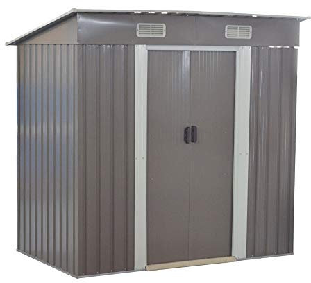 Panana Metal Garden Shed Storage Sheds Heavy Duty Outdoor FREE Base Foundation Green/Grey Color (6X4 Grey)