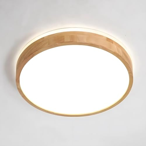 YYUTLUO Plafoniera LED in Legno, Lampada Rotonda in Legno Naturale con Bagliore Superiore a 360° Bianco naturale 4500K, 18W 1600lm Soggiorno Cucina Sala Pranzo Corridoio Casa Ufficio Cameretta(Ø30cm)
