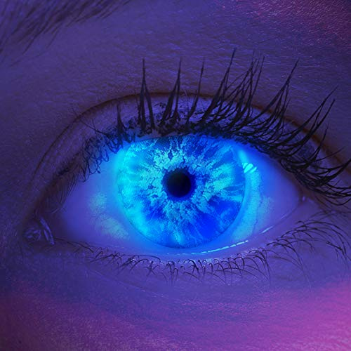 Lentilles couleur bleu - vampire Ice Blue. Pour Halloween, fantaisie, Carnaval + étuis à lentilles de contact I 1 paire (2 pièces) I sans correction I 0,00 Dioptries MERALENS