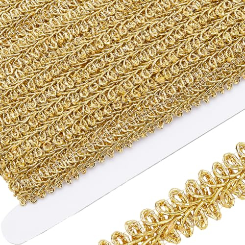 GORGECRAFT 13 mm 15 Yards Metallischer Gimp-Zopfbesatz Polyestergewebe Geflochtener Tausendfüßler-Rand Bandapplikation Gewebte Einfassung Besätze Zum Nähen Basteln Kleider Kostüme Geschenke Gold