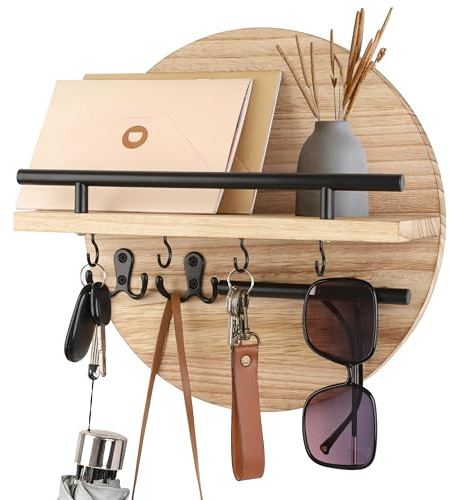 Gurfuy Wandhalter mit Regal und Holzbrief-Organizer, Bauernhausstil, für Eingangsbereich und Wohnzimmer, mit Regalhaken und Wandmontage