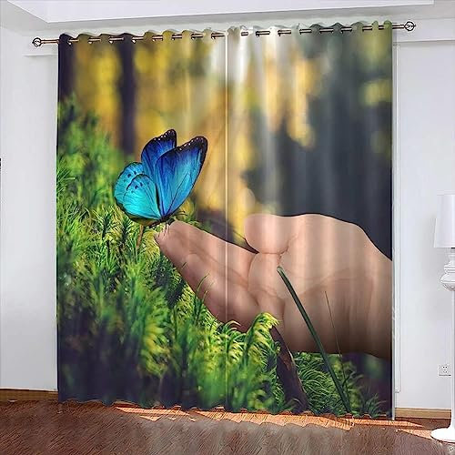 Verdunkelungsvorhänge Kräuselband Kreativer Blauer Schmetterling 2 X 85 X 200 Cm Set Kindergardinen Mädchen Verdunkelungsvorhänge Mit Ösen Blickdichter Kinderzimmer Schlafzimmer Vorhang -2P9G9N4E5O2V7