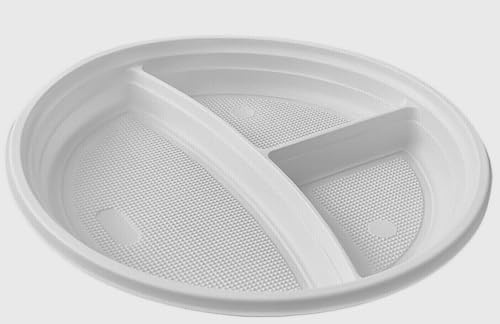 GLOBAL MASTER Plastikteller 100 Stück 3-geteilt/Mehrweg Ø22 cm Plastik Teller Kunststoffteller/Partyteller Partygeschirr Plastikgeschirr Spülmaschinenbeständig