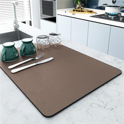Highdi Abtropfmatte Geschirr, Kaffeematte Schnelltrocknend Abtropfmatte rutschfest Spülbeckenmatte Geschirrabtropfmatte Geschirrunterlage Trockenmatte für Küche Café (Braun,50 * 60cm)