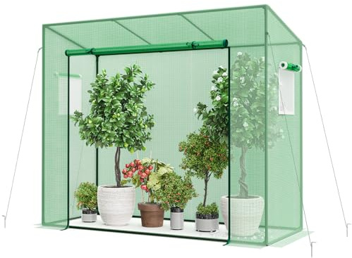 COSTWAY Invernadero Exterior, Mini Invernadero Portátil para Jardín con Cubierta de PE, Marco de Metal, Puerta Enrollable con Cremallera, Ventanas con Pantalla de Doble Capa, 200 X 77 X 169 cm