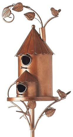 AVZYARDY Birdhouse Garden Stakes Garden Outdoor Metal Birdhouse Decoration Bird Houses for Outside with Pole for Outdoor Garden Yard Decoration (A)