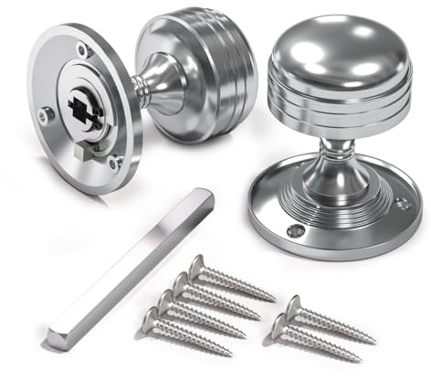 Bwintech 1 Set Ringed Mortice Door Knobs,Chrome Finishing Pull Door Handle Knobs for Interal Doors