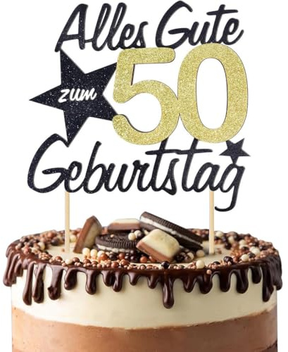Torten Deko 50. Geburtstag Mann Frau - Alles Gute Zum 50. Geburtstag - Happy 50th Birthday Cake Topper Kuchen Topper Kuchendeko Geburstagstorte Gold Für Frauen Männer
