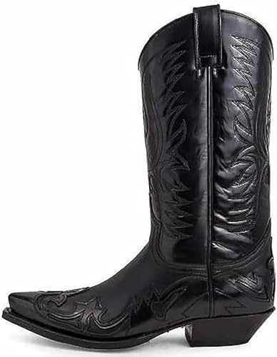SUWFEZUF Botas de caballero para hombre, botas de motociclista bordadas, botas hasta la rodilla vintage, estilo vaquero occidental, botas de moto con punta puntiaguda,42,C