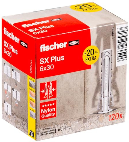fischer Tassello in Nylon multimateriale SX Plus 6 x 30 + 20% di Contenuto aggiuntivo Gratuito/Confezione da 120, Taglia Unica