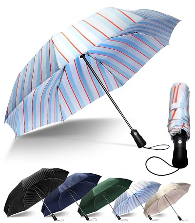 Chakipee Paraguas Plegable Antiviento Hombres - Paraguas Resistente al Viento, Paraguas Automático Portátil Compacto de Viaje, Revestimiento de Tela 210T