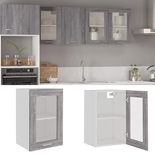 LAPOOH Hängeschrank Glas Grau Sonoma 40x31x60 cm Holzwerkstoff, Kitchen Wall Cabinet, Küchenschrank, Küchenhängeschränke, Wandschrank Küche