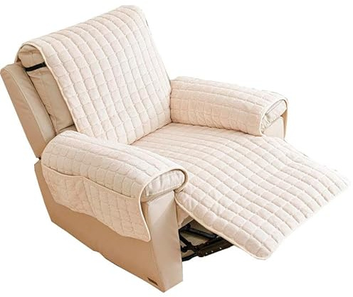 YWQJL Sesselschoner Sesselauflage Sesselbezug rutschfest Armlehnenschoner Fernsehsessel Bezug Relaxsessel BezüG withpockets Lagerung FüR Zuhause Mit Kindern Und Haustieren Hund(Beige,1Sitz)