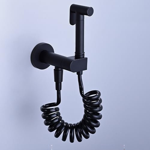 Kit Douchette WC Eau Chaude et Froide, Kit de Pulvérisateur de Bidet à Main Laiton Pulvérisateur de Toilette pour Bidet a Mural Kit de Bidet avec Support Intégré, Tuyau de Douche de 3M(Black)