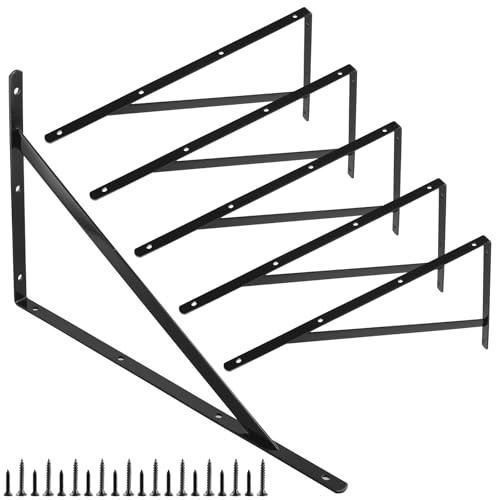 FUNSUEI 6 Stück Regalhalterung 400 x 250 mm, Regalhalter Schwarz Metall mit Schrauben, 90 Grad Regalwinkel Regalträger Dreieck für Wandmontage