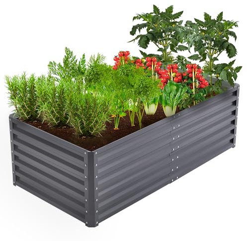 DKIEI 180x90x57cm Metal Raised Beds for Garden Vegetables, 923L Raised Planters Outdoor Large, Galvanised Raised Garden Planter Box Kit Bottomless Raised Bed for Flowers Herbs Fruit Growing, Grey