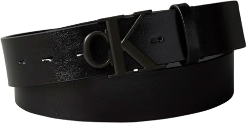 Calvin Klein Uomo Cintura Monogram Buckle 3,5 cm con Fibbia con Monogramma, Nero (Black/Matte Black), 110 cm