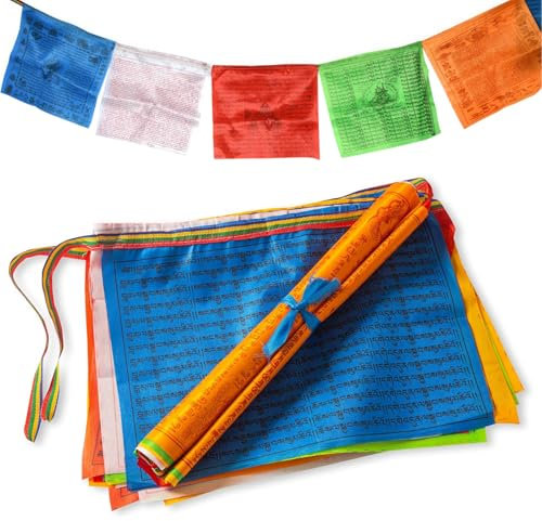 Bandierine Tibetane,Bandiere Tibetane,Bandiere di Preghiera Tibetane 20 bandiere oltre 7 m di lunghezza,per Altari Buddisti,Decorazione Esterna e Preghiere Buddiste