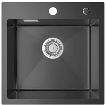 Sofetiy Spülbecken Schwarz Anthrazit 45x45cm, Spüle Küche inkl. Siphon, Küchenspüle Edelstahl Eckig für Unterschränke ab 45 cm Breite, Waschbecken Küche Klein Einbauspüle Edelstahlspüle 1 becken | Spüle Küche inkl. Siphon für Unterschränke ab 45 cm Breite, Waschbecken Küche Klein Einbauspüle Edelstahlspüle 1 becken