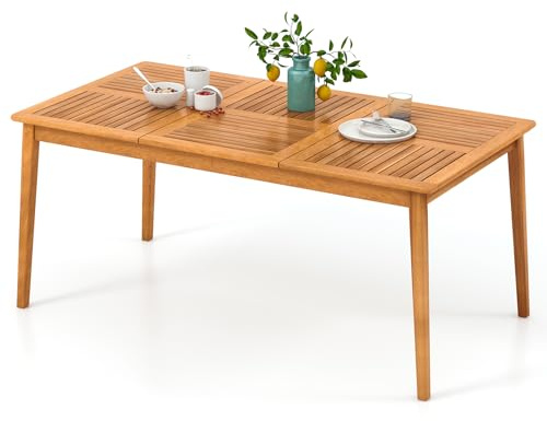 GOPLUS Gartentisch für 6 Personen, 170 x 90 cm Terrassentisch rechteckig mit 5cm Schirmloch, Holztisch wetterfest aus Akazienholz, Outdoor Esstisch für Garten Hof Terrasse, Natur (M)