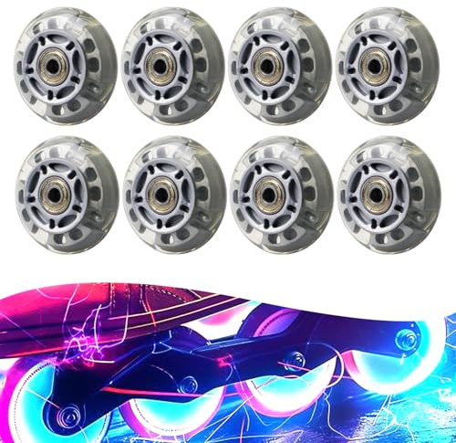 Porfoyo 8 pezzi Ruote per Pattini 72mm, Ruote di Ricambio per Pattini a Rotelle, Ruote per Pattini in Linea per Pattinaggio, Skateboard Argento Trasparente