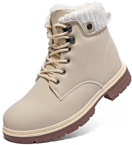 VTASQ Mujeres Senderismo Nieve Invierno Botas Impermeables Botines de Nieve Senderismo Botas Calientes Fur Forro Boots Outdoor Antideslizantes Trekking Zapatos Beige-1 38EU