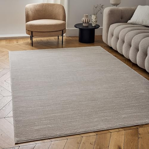 THE RUGS Carmel Modern Area Rug - Stain-Resistant, Non-Shedding, Durable Rugs for Living Room and Bedroom [ Linear Beige, 80x150cm ]